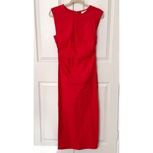 Anthropologie Maeve Sleeveless Gathered Waist Midi Red Dress Size XS